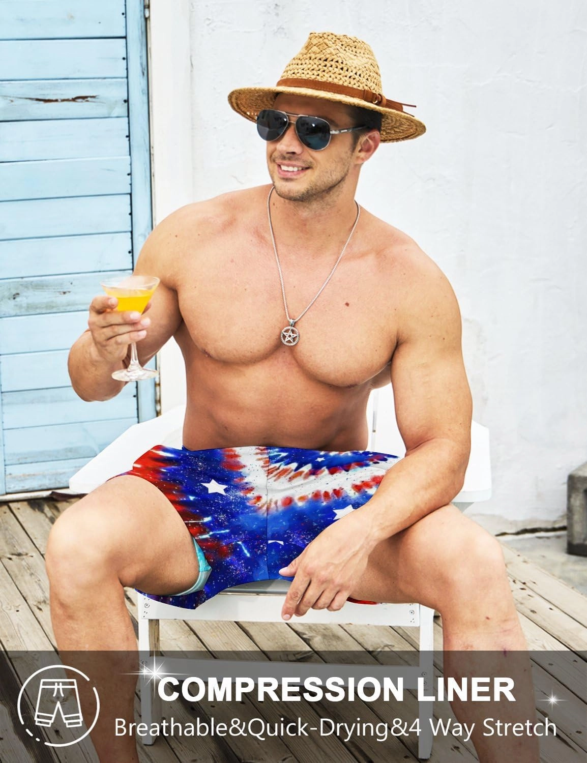 Men's Swim Trunks with Compression Liner 5" Inseam Mens Quick Dry Board Shorts with 4 Pockets for Beach Vacation