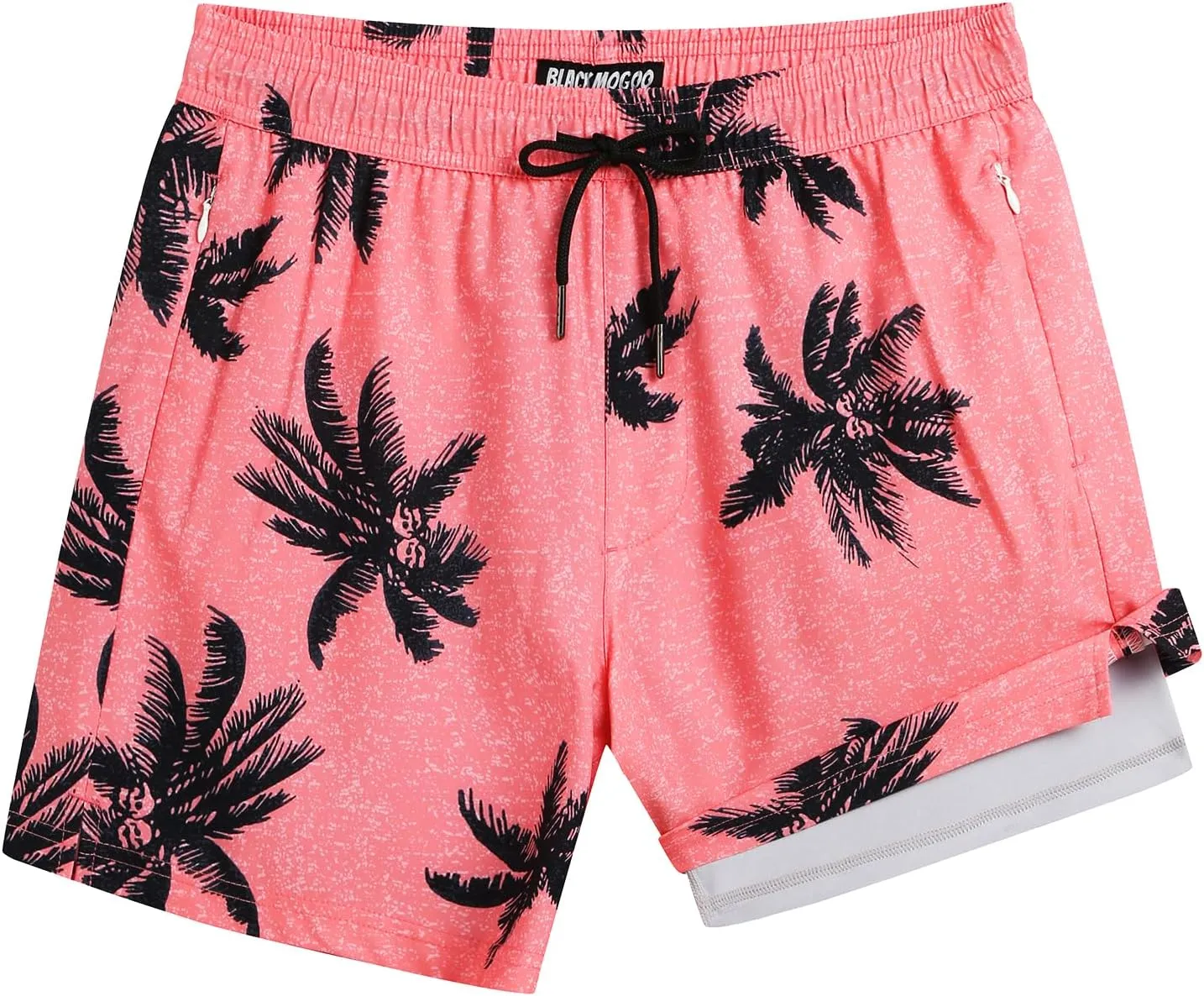 Mens 5" Swim Trunks with Compression Liner, Quick Dry Stretch Beach Shorts w/Zipper Pockets Board Shorts