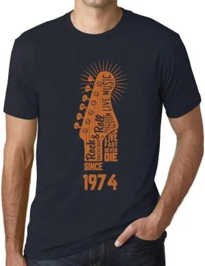 Men's Graphic T-Shirt Live Fast, Never Die Guitar and Rock & Roll Since 1974 50th Birthday Anniversary 50 Year Old Gift 1974 Vintage Eco-Friendly Short Sleeve Novelty Tee Navy XS