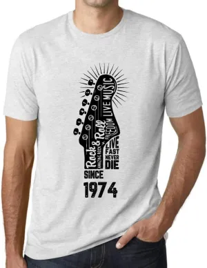 Men's Graphic T-Shirt Live Fast, Never Die Guitar and Rock & Roll Since 1974 50th Birthday Anniversary 50 Year Old Gift 1974 Vintage Eco-Friendly Short Sleeve Novelty Tee Vintage White XS