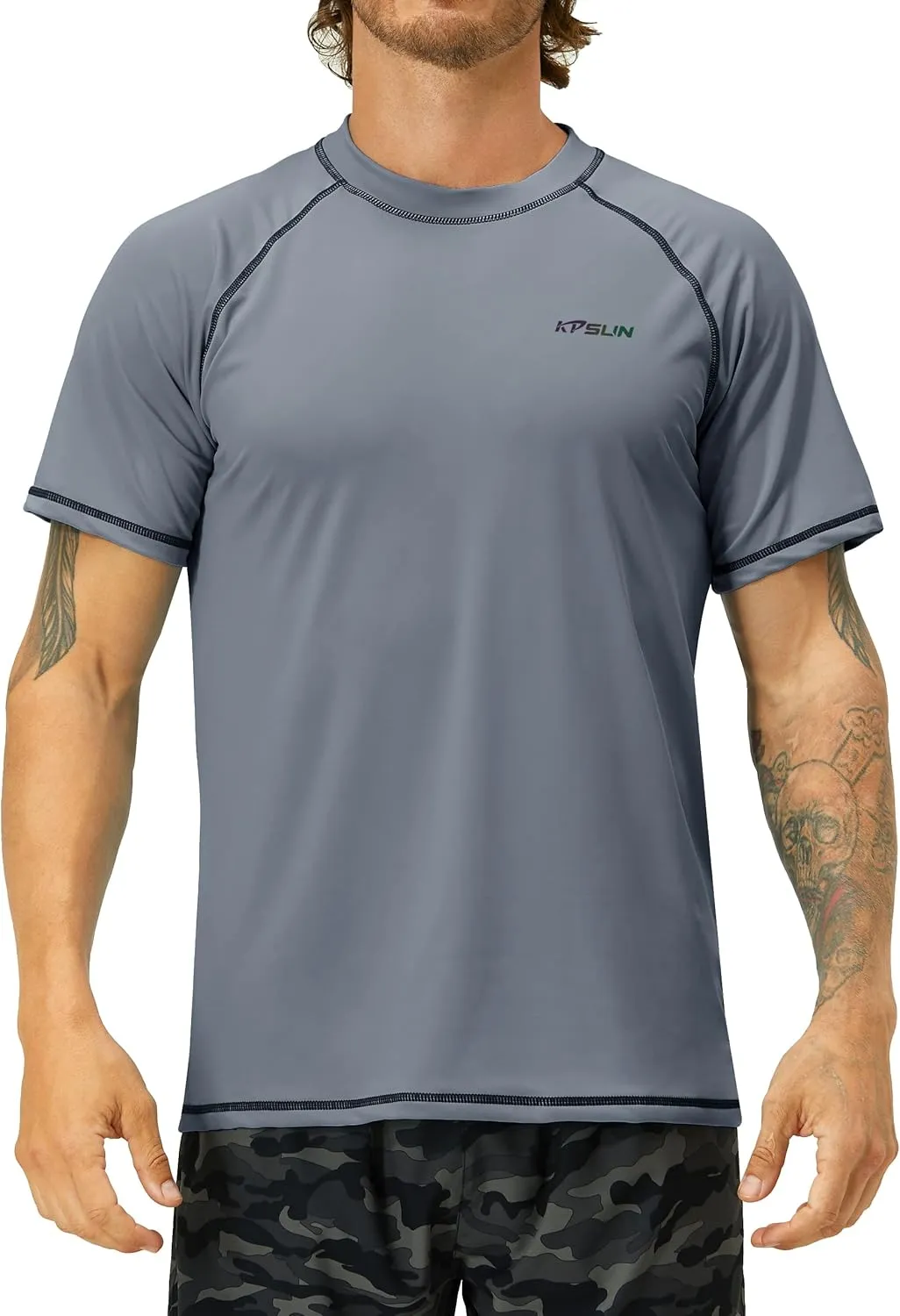Mens Swim Shirts UPF 50  Sun Protection Quick Dry SPF Rash Guard Outdoor Beach Fishing T Shirts