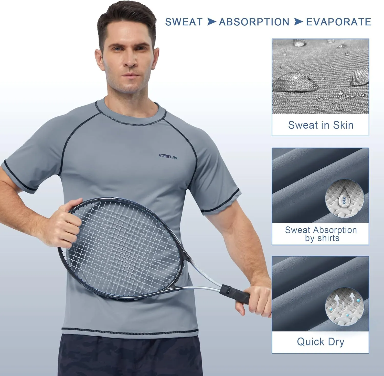 Mens Swim Shirts UPF 50  Sun Protection Quick Dry SPF Rash Guard Outdoor Beach Fishing T Shirts