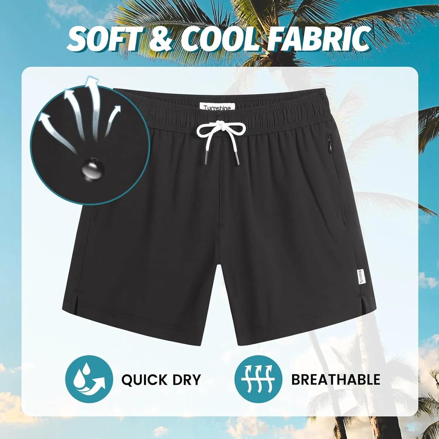 Mens Swim Trunks with Compression Liner 5" Stretch Beach Shorts Quick Dry Bathing Suit Board Shorts Zipper Pockets