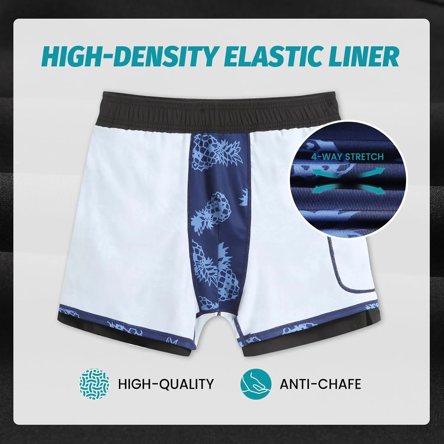 Mens Swim Trunks with Compression Liner 5" Stretch Beach Shorts Quick Dry Bathing Suit Board Shorts Zipper Pockets