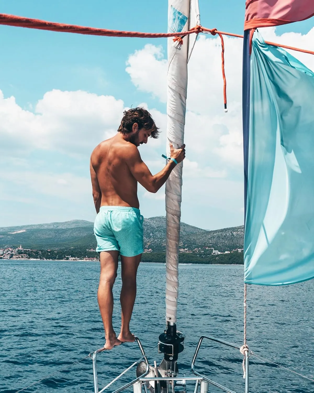 Mens Swim Trunks with Compression Liner 5" Stretch Beach Shorts Quick Dry Bathing Suit Board Shorts Zipper Pockets