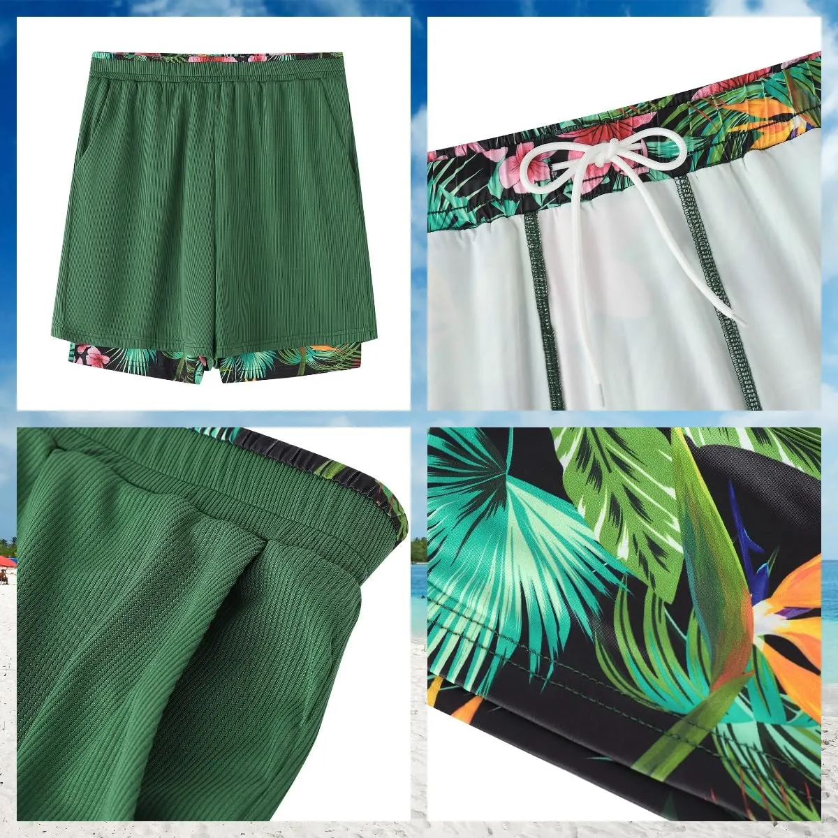 Mens Swim Trunks with Compression Liner 7 Inch Quick Dry Swimming Beach Board Shorts Bathing Suit with Pockets