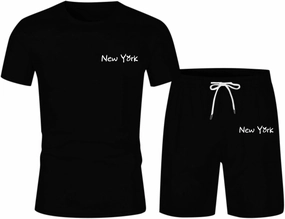 Mens City Letter Print Slim Sportswear Suits Short Sleeved T Shirt And Sports Shorts With Pockets