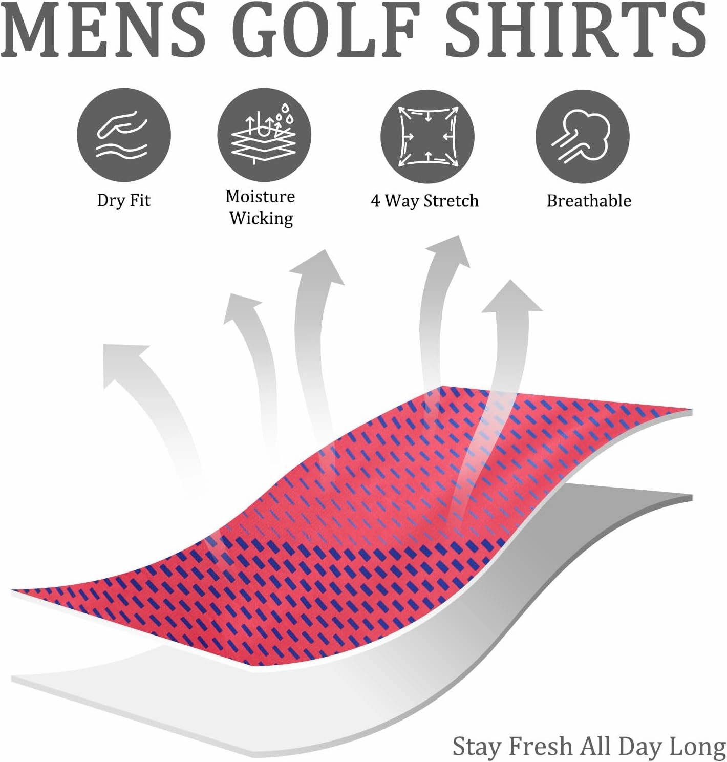 Mens Golf Shirts Short Sleeve Dry Fit Athletic Moisture Wicking Golf Polo Performance Printed Collared Polos