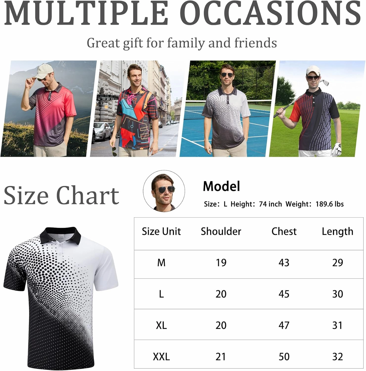 Mens Golf Shirts Short Sleeve Dry Fit Athletic Moisture Wicking Golf Polo Performance Printed Collared Polos