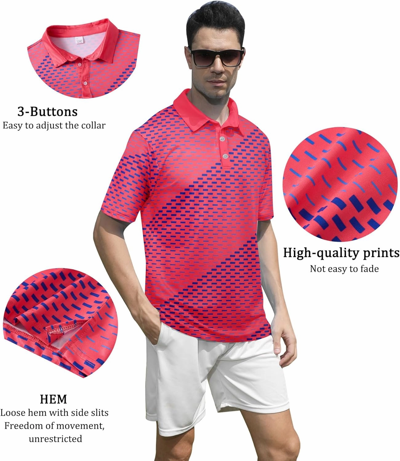 Mens Golf Shirts Short Sleeve Dry Fit Athletic Moisture Wicking Golf Polo Performance Printed Collared Polos