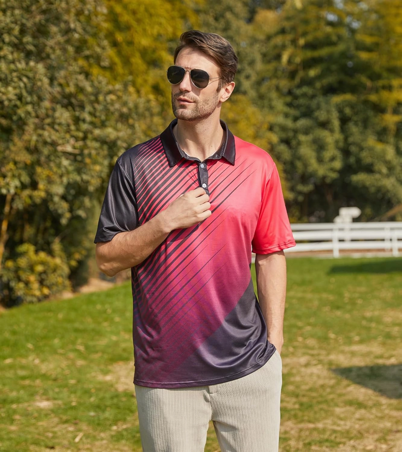 Mens Golf Shirts Short Sleeve Dry Fit Athletic Moisture Wicking Golf Polo Performance Printed Collared Polos