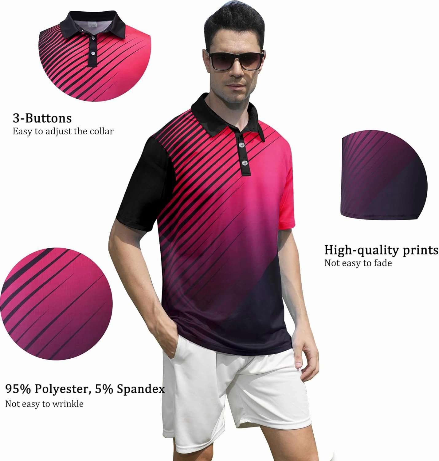 Mens Golf Shirts Short Sleeve Dry Fit Athletic Moisture Wicking Golf Polo Performance Printed Collared Polos