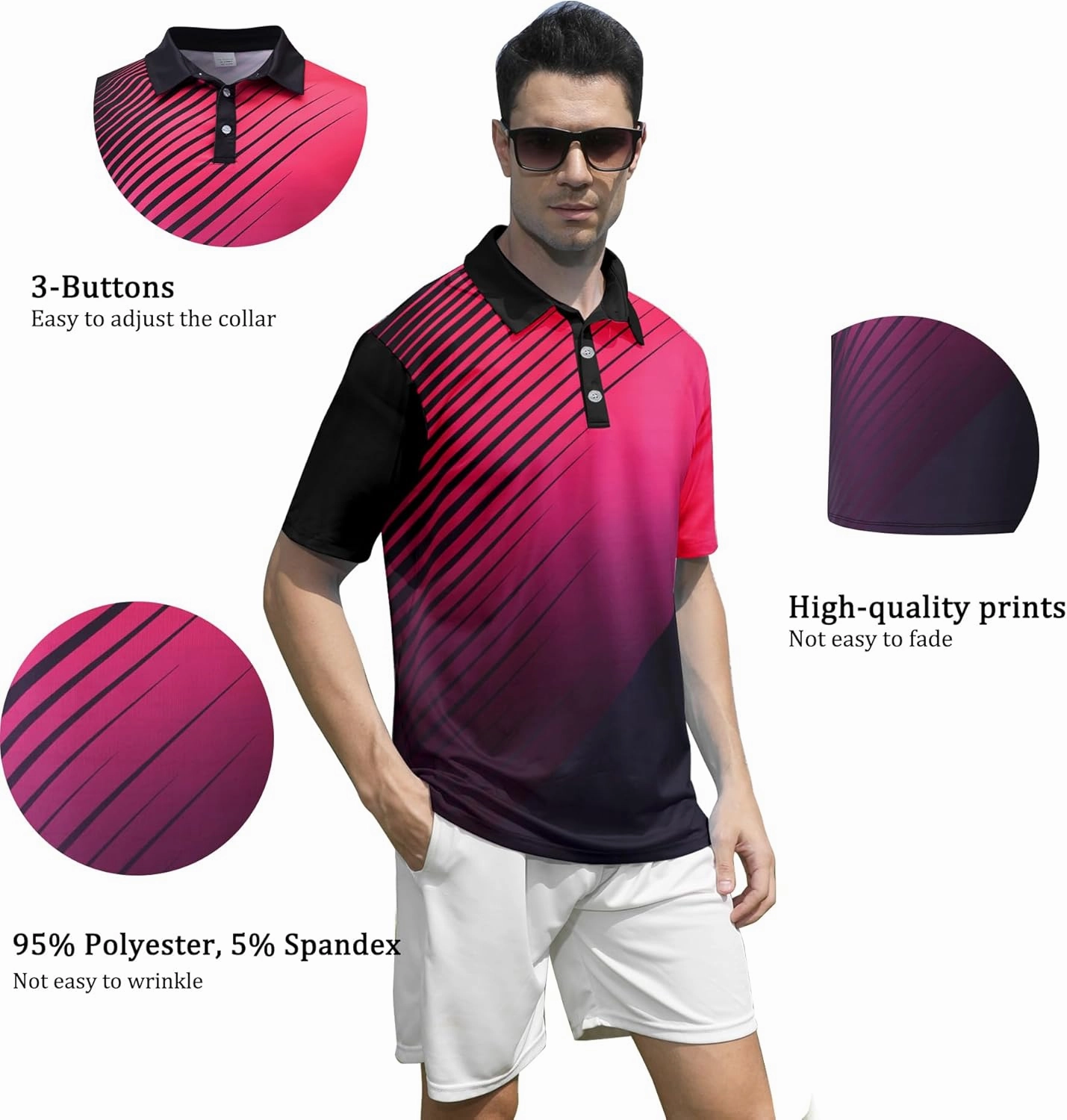 Mens Golf Shirts Short Sleeve Dry Fit Athletic Moisture Wicking Golf Polo Performance Printed Collared Polos
