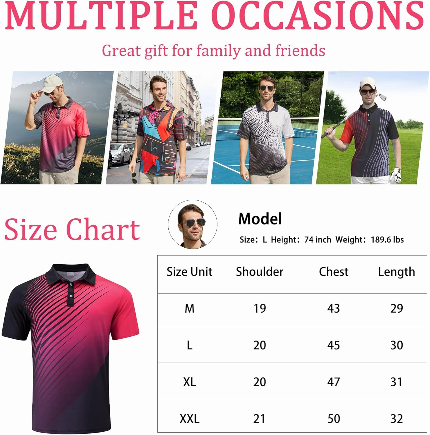 Mens Golf Shirts Short Sleeve Dry Fit Athletic Moisture Wicking Golf Polo Performance Printed Collared Polos