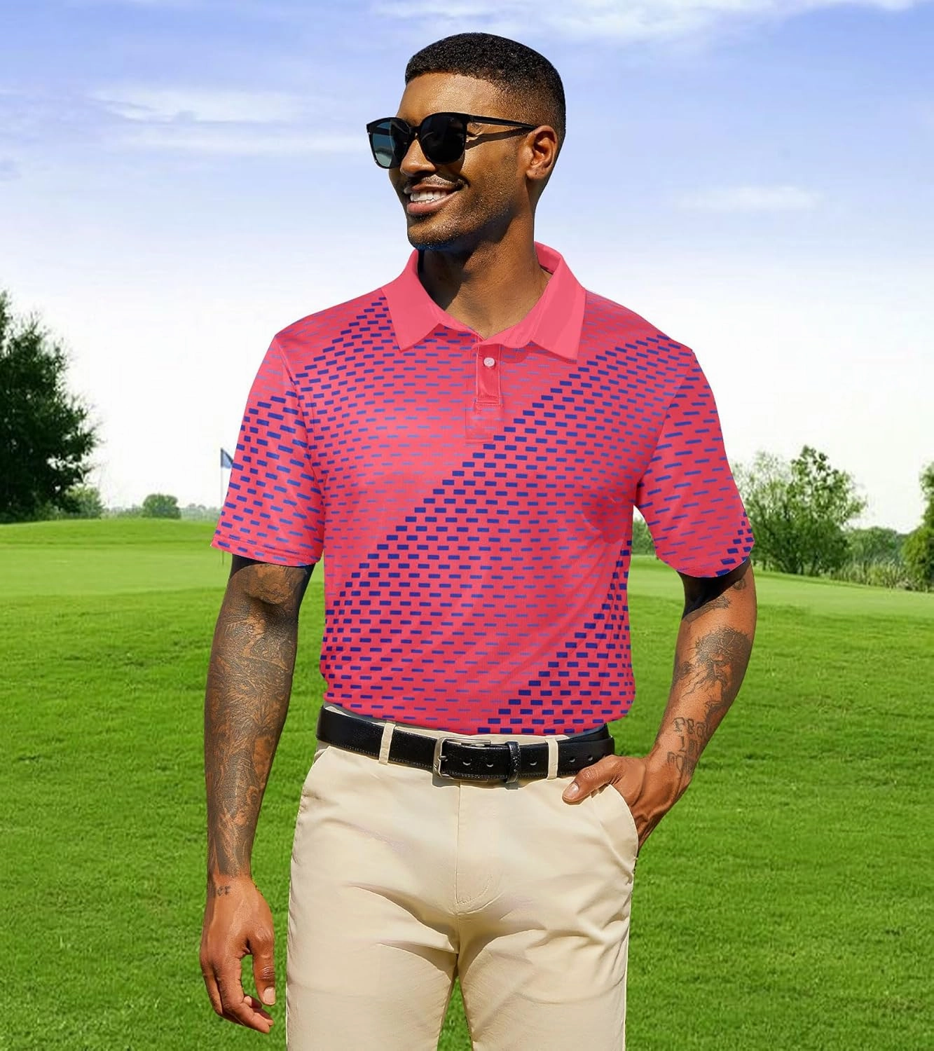 Mens Golf Shirts Short Sleeve Dry Fit Athletic Moisture Wicking Golf Polo Performance Printed Collared Polos