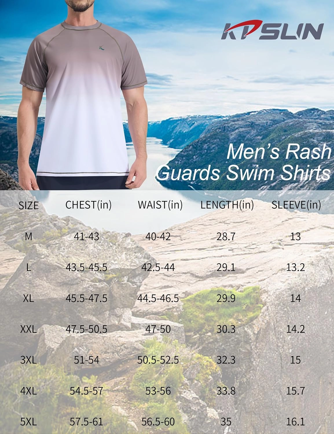 Mens Swim Shirts UPF 50  Sun Protection Quick Dry SPF Rash Guard Outdoor Beach Fishing T Shirts