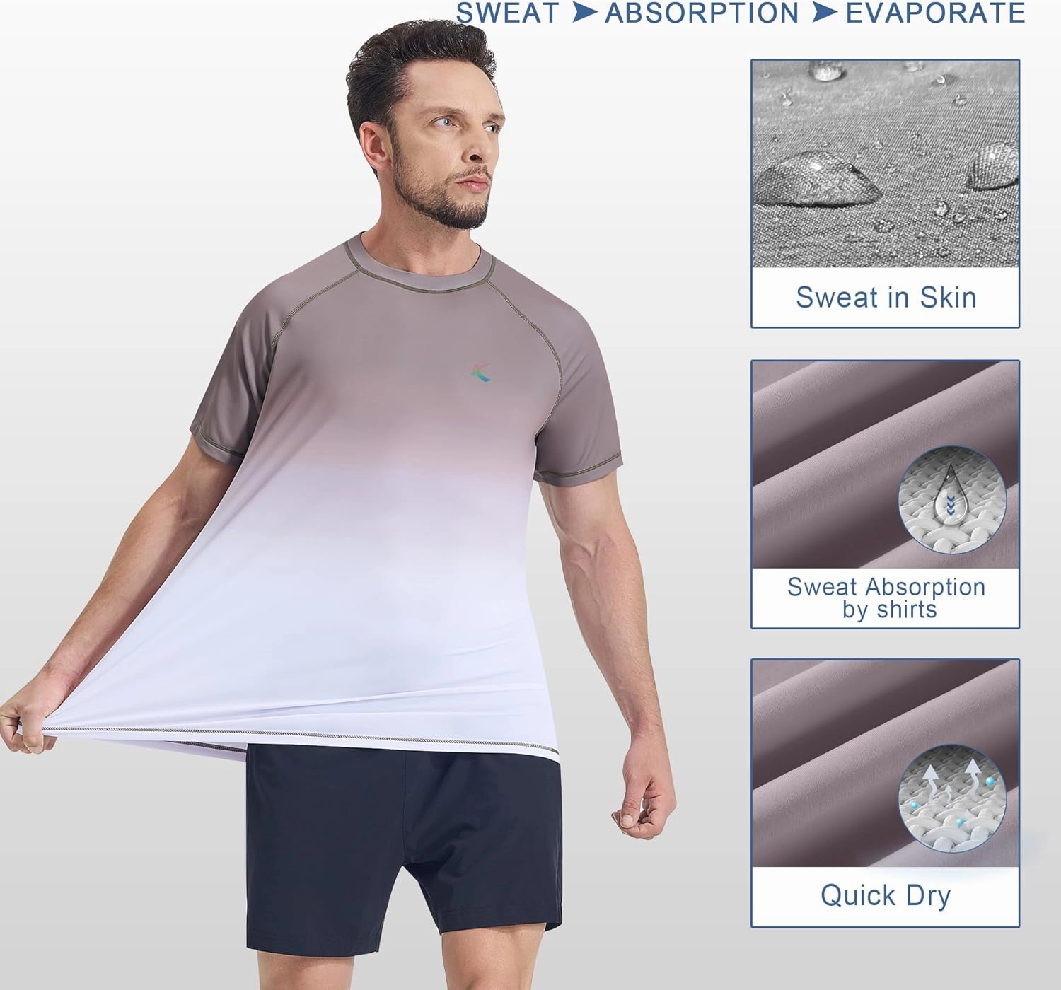 Mens Swim Shirts UPF 50  Sun Protection Quick Dry SPF Rash Guard Outdoor Beach Fishing T Shirts