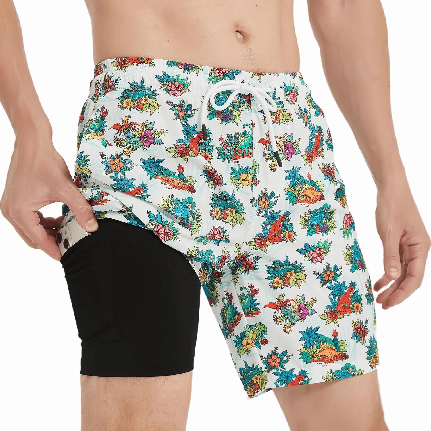 Mens Swim Trunks 7 Inch Inseam Board Shorts with Compression Liner Swimsuit Bathing Suit Quick Dry
