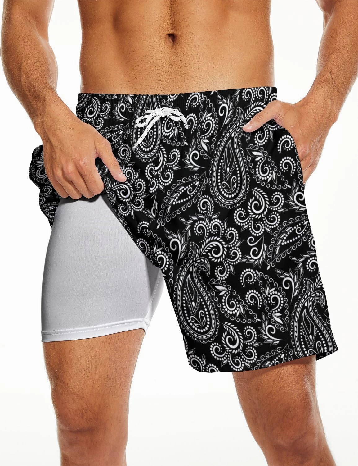 Mens Swim Trunks with Compression Liner 2 in 1 Quick-Dry Swim Shorts Men Board Shorts Swimwear for Swimming Beach
