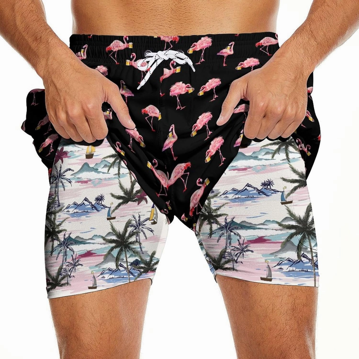 Mens Swim Trunks with Compression Liner 2 in 1 Quick-Dry Swim Shorts Men Board Shorts Swimwear for Swimming Beach
