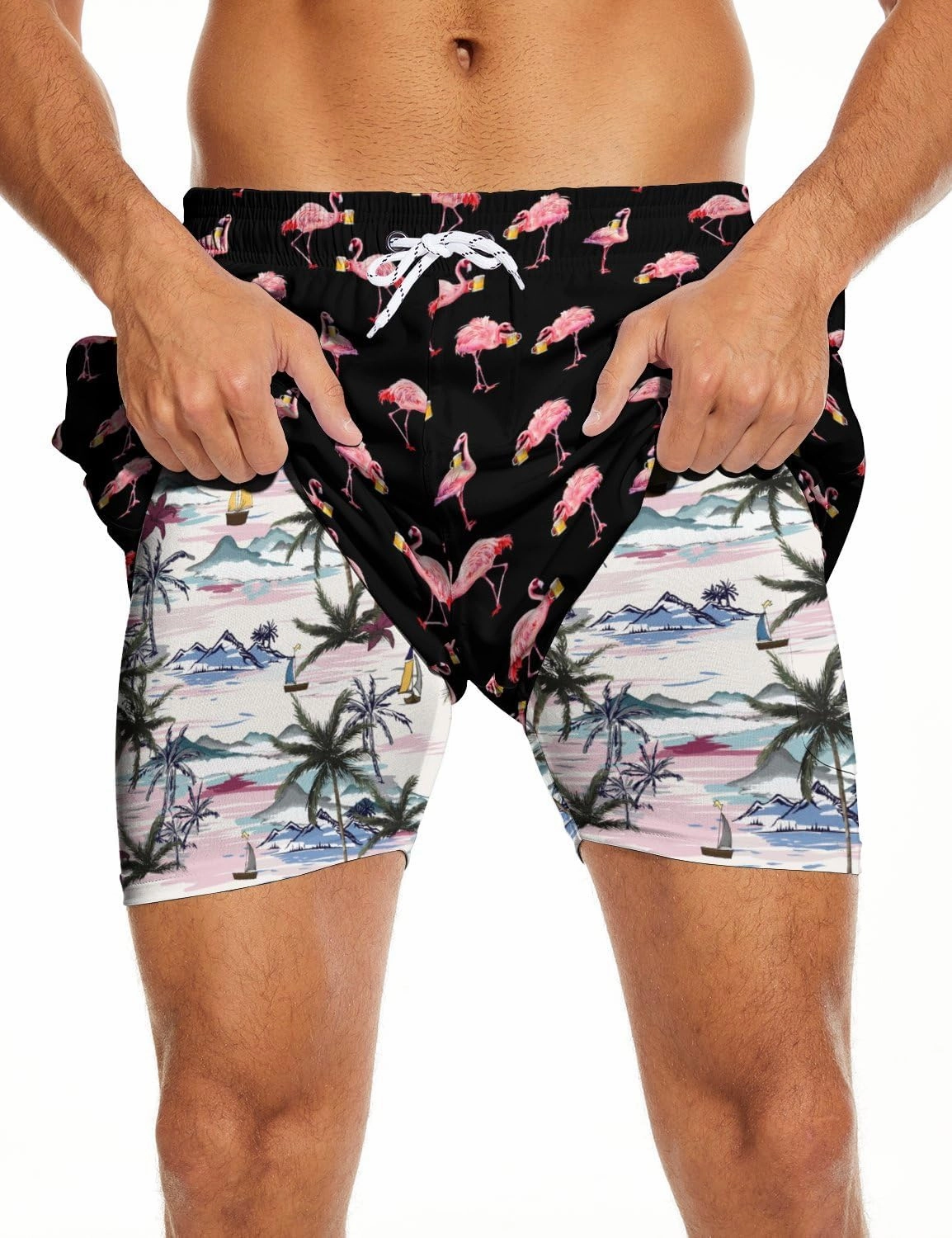 Mens Swim Trunks with Compression Liner 2 in 1 Quick-Dry Swim Shorts Men Board Shorts Swimwear for Swimming Beach