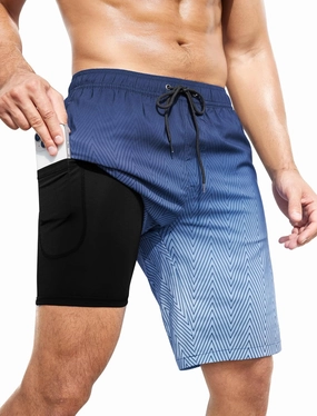 Mens Swim Trunks with Compression Liner 9 Inch Bathing Suits Quick Dry Board Shorts Summer Swimsuit with Cargo Pocket