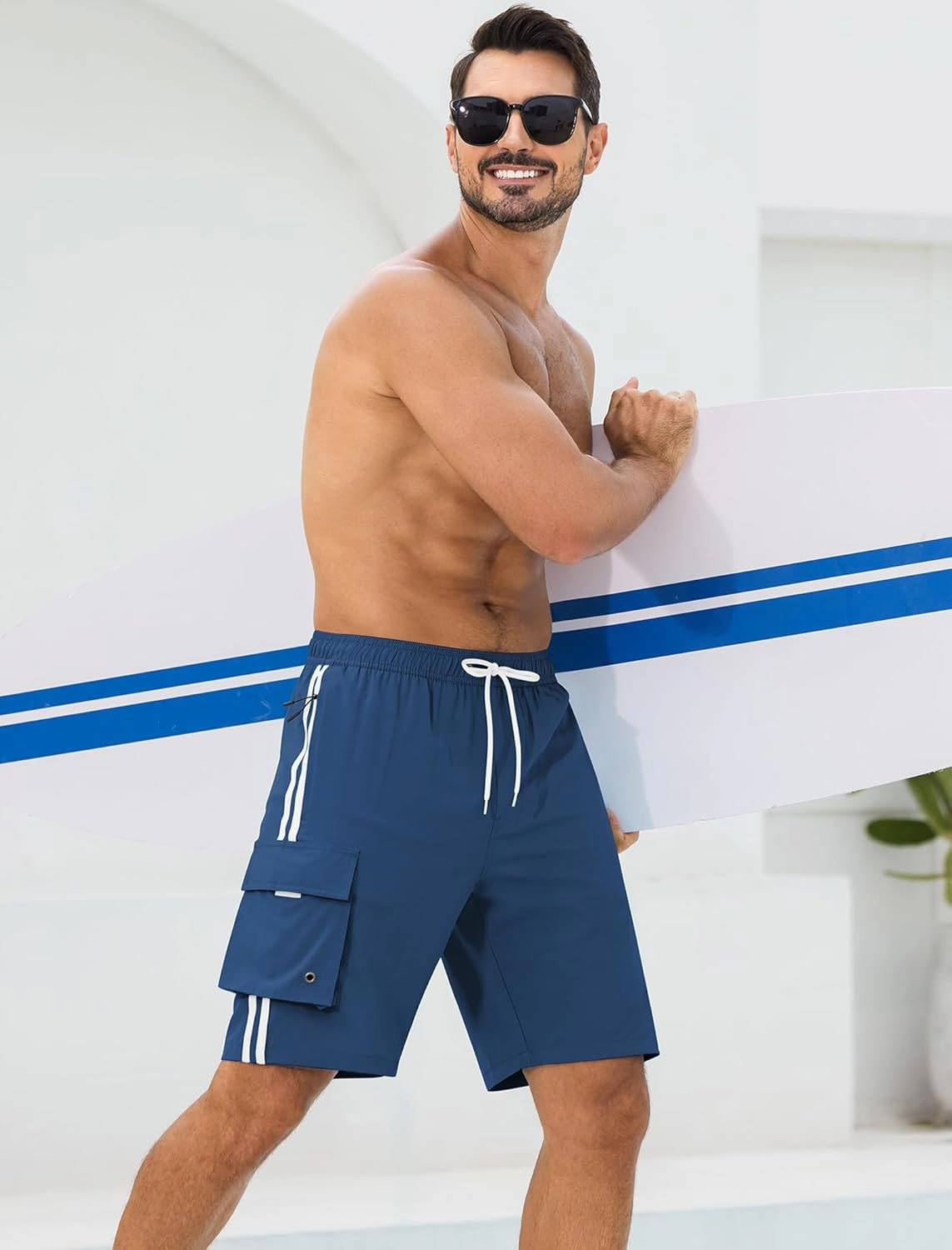Mens Swim Trunks with Compression Liner 9 Inch Bathing Suits Quick Dry Board Shorts Summer Swimsuit with Cargo Pocket