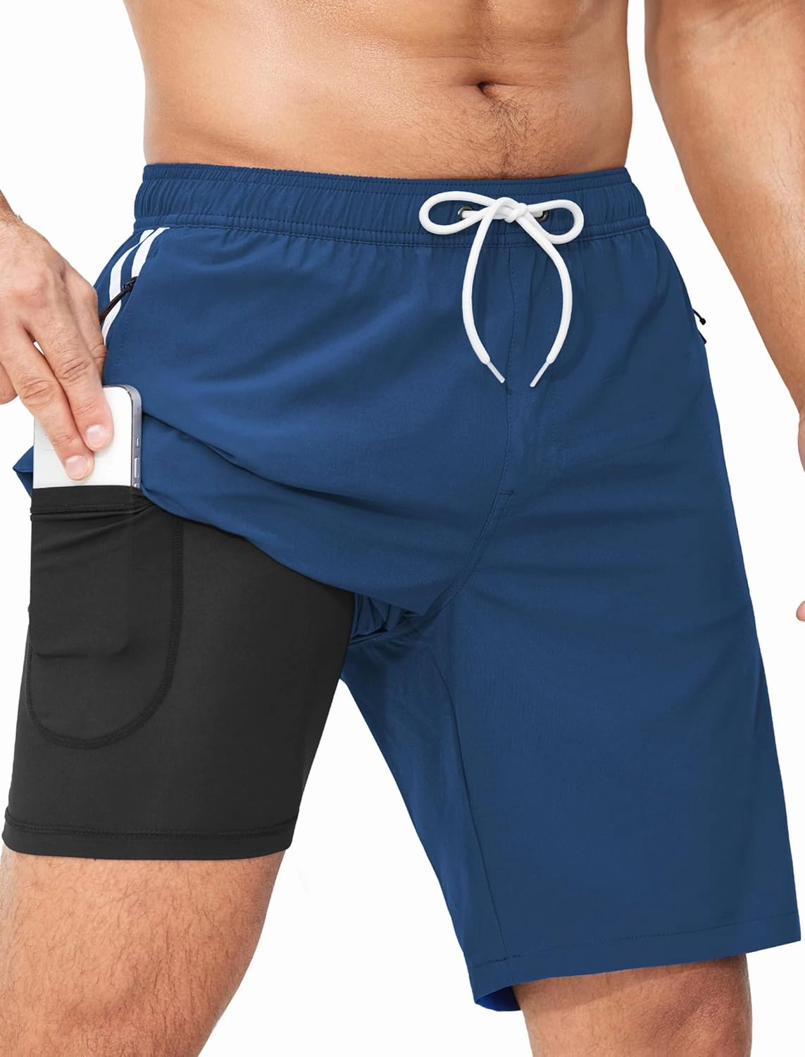 Mens Swim Trunks with Compression Liner 9 Inch Bathing Suits Quick Dry Board Shorts Summer Swimsuit with Cargo Pocket