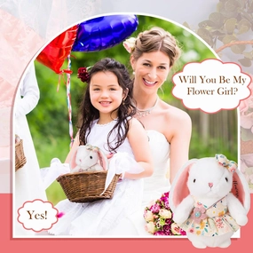 Meooeck Flower Girl Stuffed Animal Bunny Plush Toy with Embroidered Flower 10" Cute Bunny Doll Bride Gifts for Wedding Party Proposal Decorations (2 Pcs)
