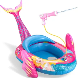 Mermaid Kids Pool Floats with Water Gun, Toddler Inflatable Pool Toys for Kids 3-8 Years Old, Summer Outdoor Water, Beach, Swimming Pool Toy Gifts for Girls and Kid