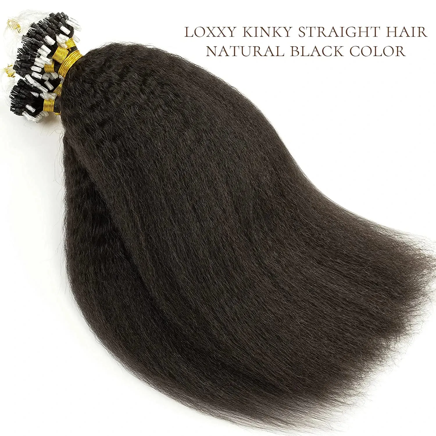 Microlink Hair Extensions Human Hair Kinky Straight 14inch Coarse Straight Natural Color Silky Soft Micro Rings Hair Extensions for Black Women Invisible Thick End 80Grams 100Strands