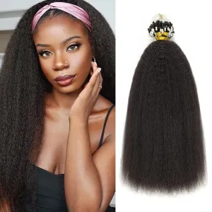 Microlink Hair Extensions Human Hair Kinky Straight 14inch Coarse Straight Natural Color Silky Soft Micro Rings Hair Extensions for Black Women Invisible Thick End 80Grams 100Strands