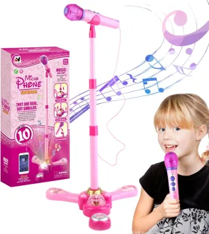 Microphone for Kids Karaoke Machine with Flashing Lights and Adjustable Stand Fun Musical Effects Kids Microphone and Stand for Kids Musical Toys Style1, Kids Karaoke Machine