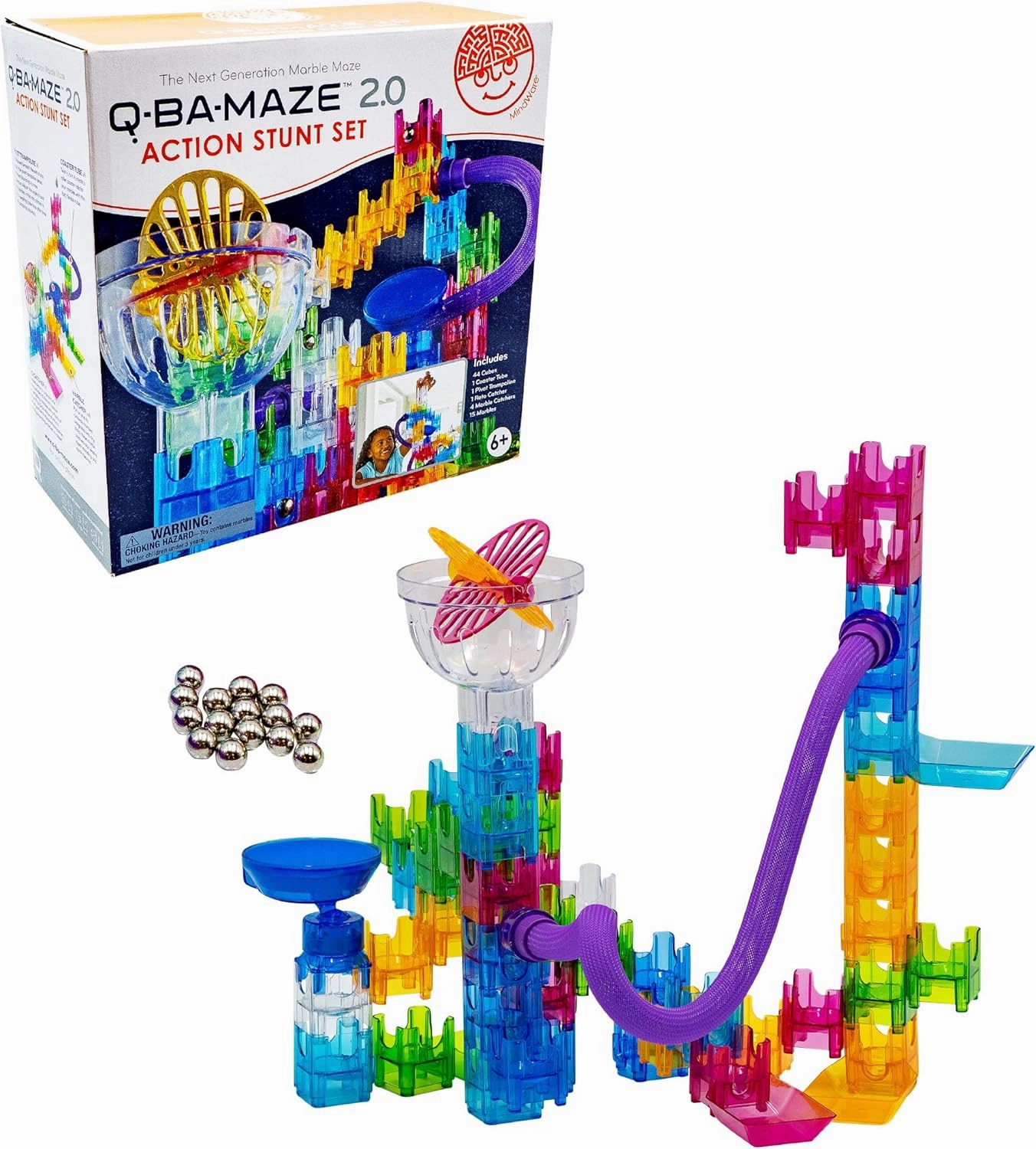 MindWare Q-BA-Maze Action Stunt Set The Next Generation Marble Maze Kids Toys - STEM Marble Run - Recommended for Ages 6  - Educational Gift for Boys and Girls