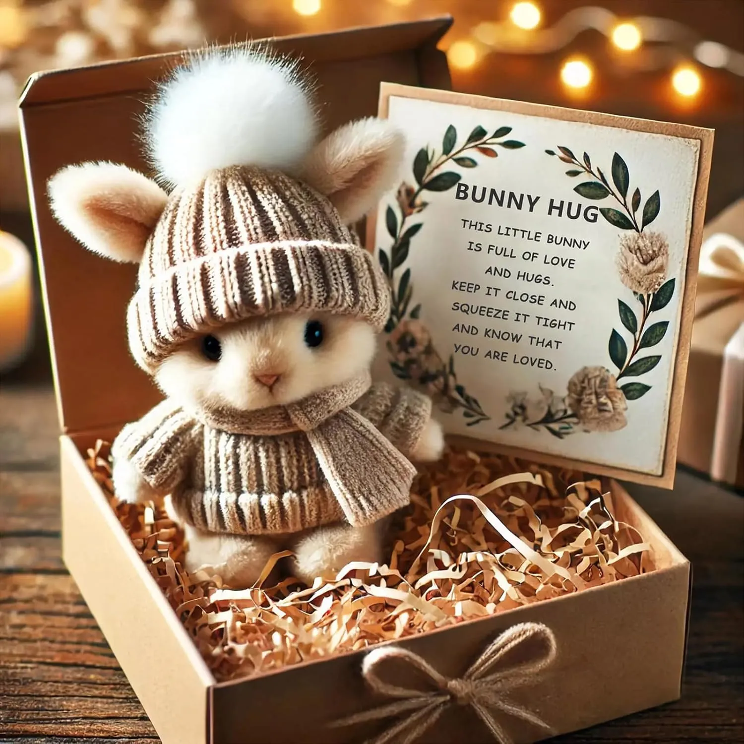 Mini Bunny Hug Cute Easter Gift Easter Bunnies Stuffed Animals Sets Pocket Emotional Support Soft Rabbit with Knitted Hat and Card Handmade Bunny Decorations Boxed for Loved Ones Friends (Style-A)