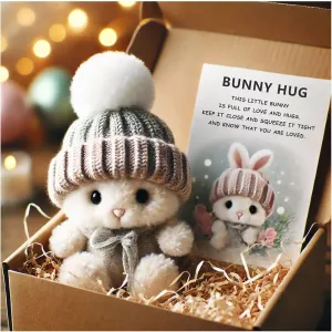Mini Bunny Hug Cute Easter Gift Easter Bunnies Stuffed Animals Sets Pocket Emotional Support Soft Rabbit with Knitted Hat and Card Handmade Bunny Decorations Boxed for Loved Ones Friends (Style-A)