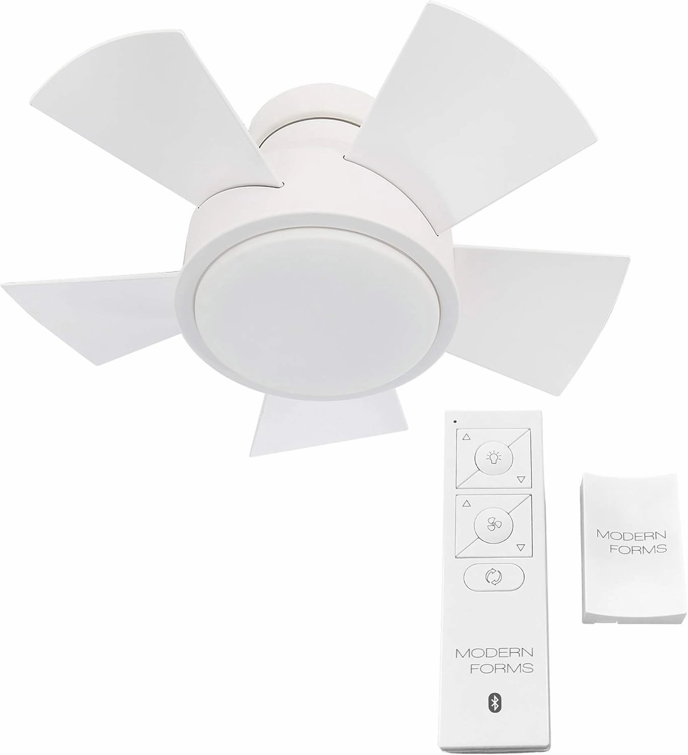 Modern Forms Vox Indoor and Outdoor 5-Blade Smart Flush Mount Ceiling Fan 26in Matte White with 3000K LED Light Kit and Remote Control, (FH-W1802-26L-MW)