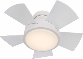 Modern Forms Vox Indoor and Outdoor 5-Blade Smart Flush Mount Ceiling Fan 26in Matte White with 3000K LED Light Kit and Remote Control, (FH-W1802-26L-MW)