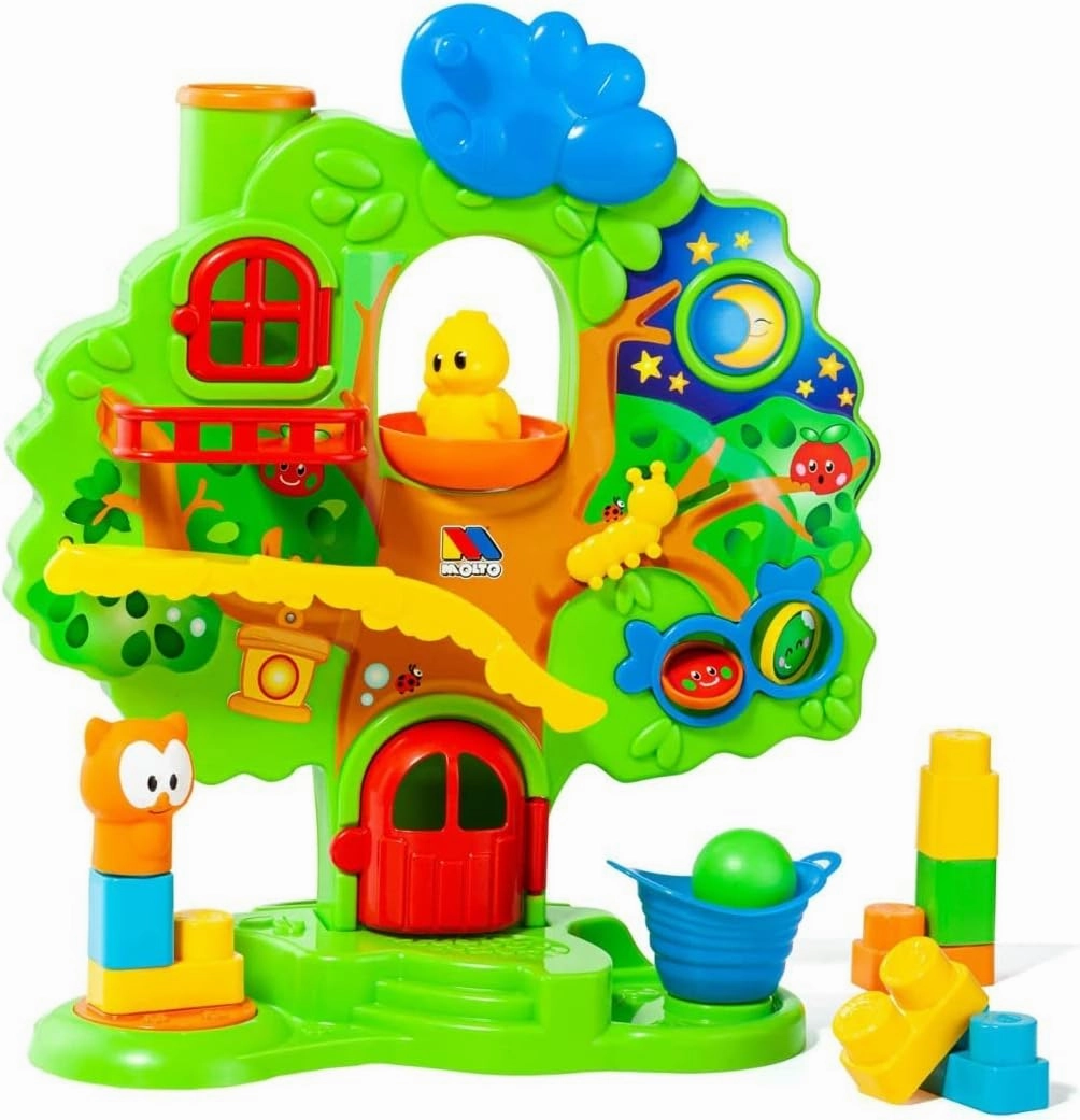 Molto Musical Activity Tree, Development Toy with 10 Accessories, 6 Blocks, 2 Balls, 1 Duck Figure, 1 Owl Figurine, Its Joyful Music Will Enjoy Toddlers.