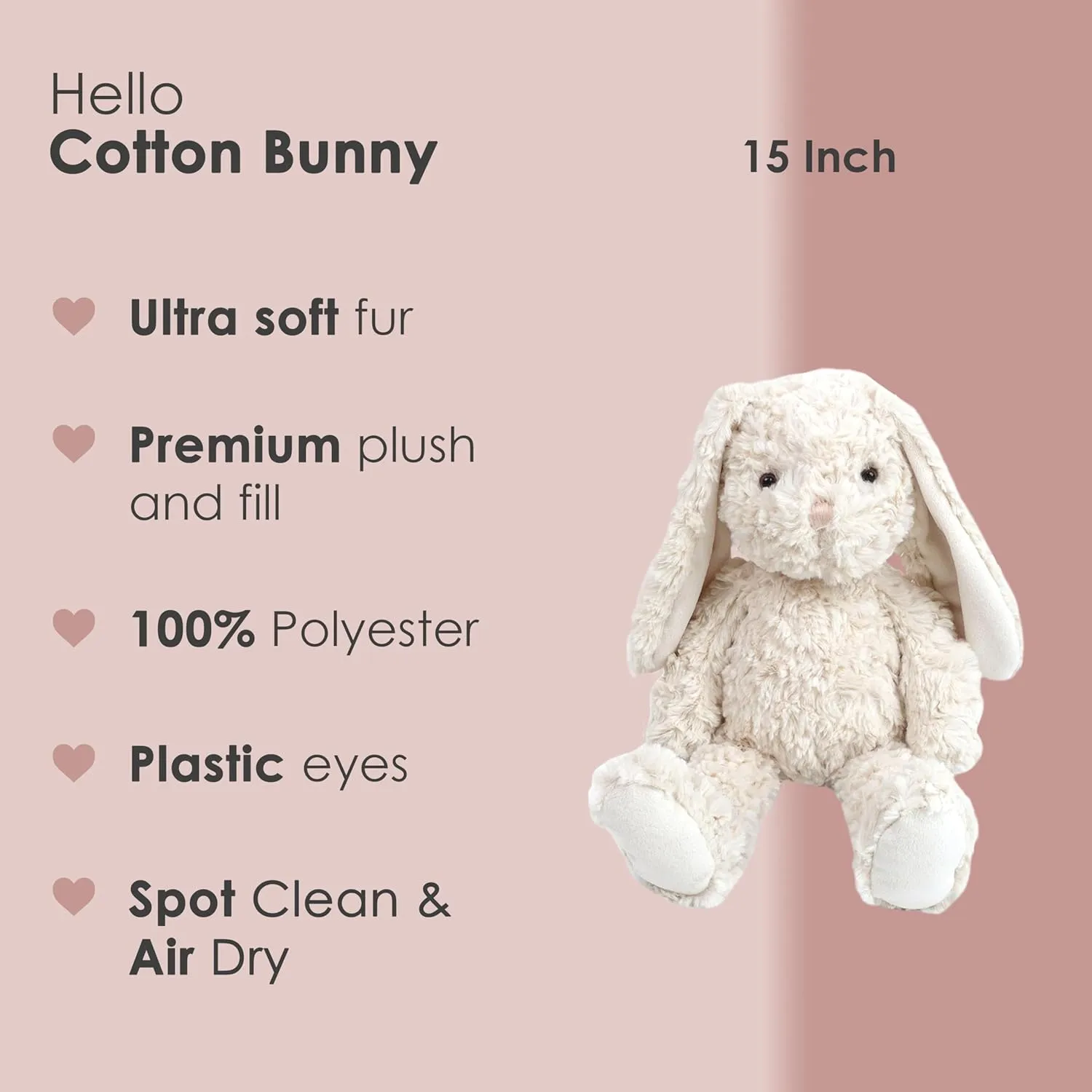 MON AMI Cotton Bunny Stuffed Animal Toy – 15”, White, Premium Plush Rabbit Stuffed Animals, Soft & Cuddly, Great Gift for Newborns, Kids, Boys, Girls