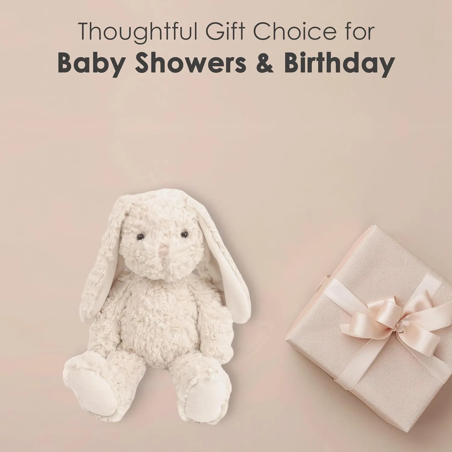 MON AMI Cotton Bunny Stuffed Animal Toy – 15”, White, Premium Plush Rabbit Stuffed Animals, Soft & Cuddly, Great Gift for Newborns, Kids, Boys, Girls