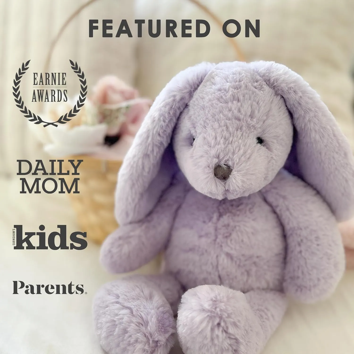 MON AMI Heather Bunny Stuffed Animal – 13” Lavender, Soft & Cuddly, Huggable Rabbit Plush Toy, Nursery Décor for Kids of All Ages