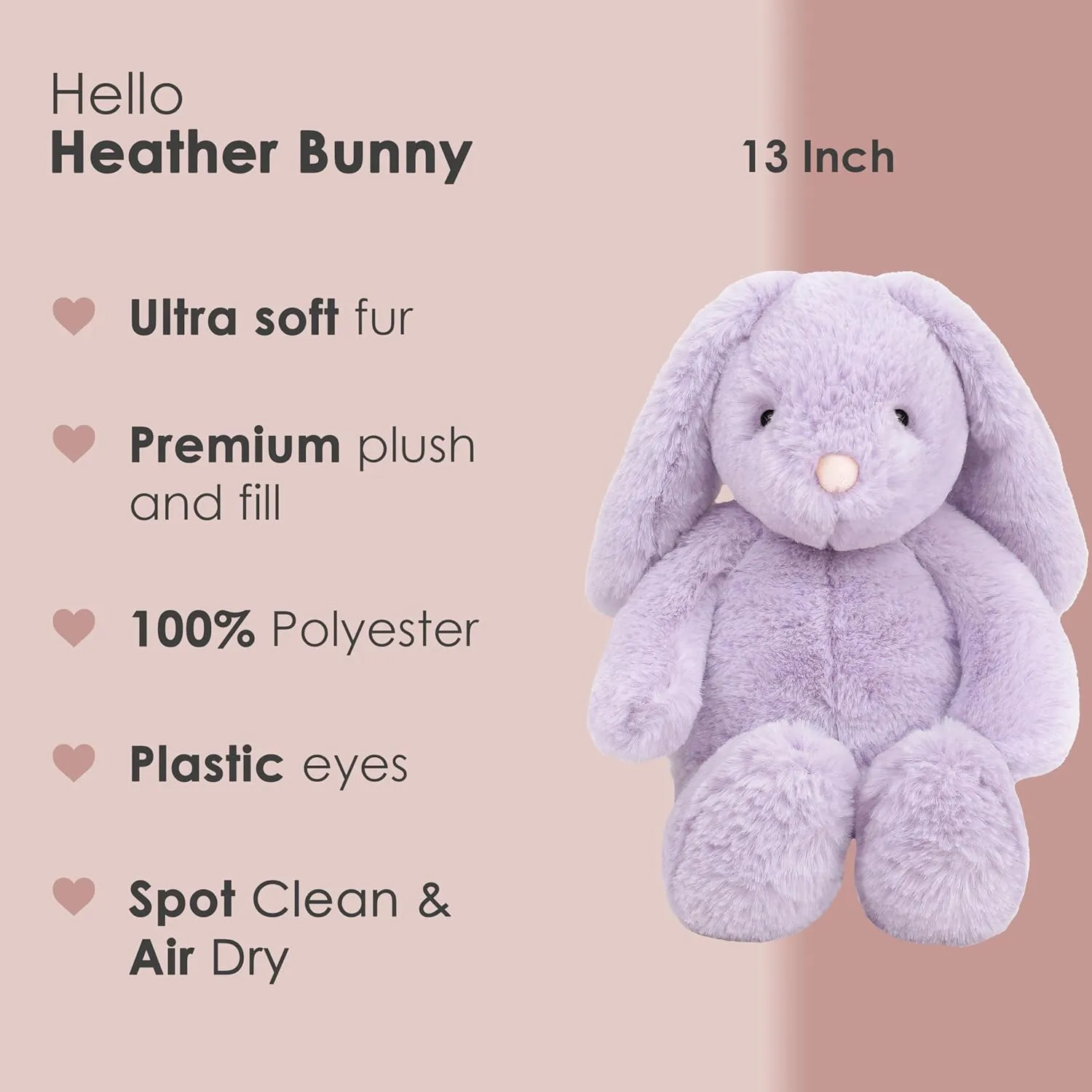 MON AMI Heather Bunny Stuffed Animal – 13” Lavender, Soft & Cuddly, Huggable Rabbit Plush Toy, Nursery Décor for Kids of All Ages