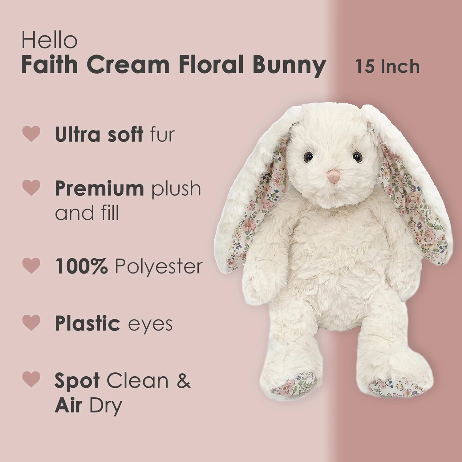 MON AMI Faith The French Bunny Plush Toy | 15" Soft Stuffed Animal | Elegant Nursery Décor & Cozy Companion | Plush Gift for Easter, Baby Showers, Birthdays & Home Accents