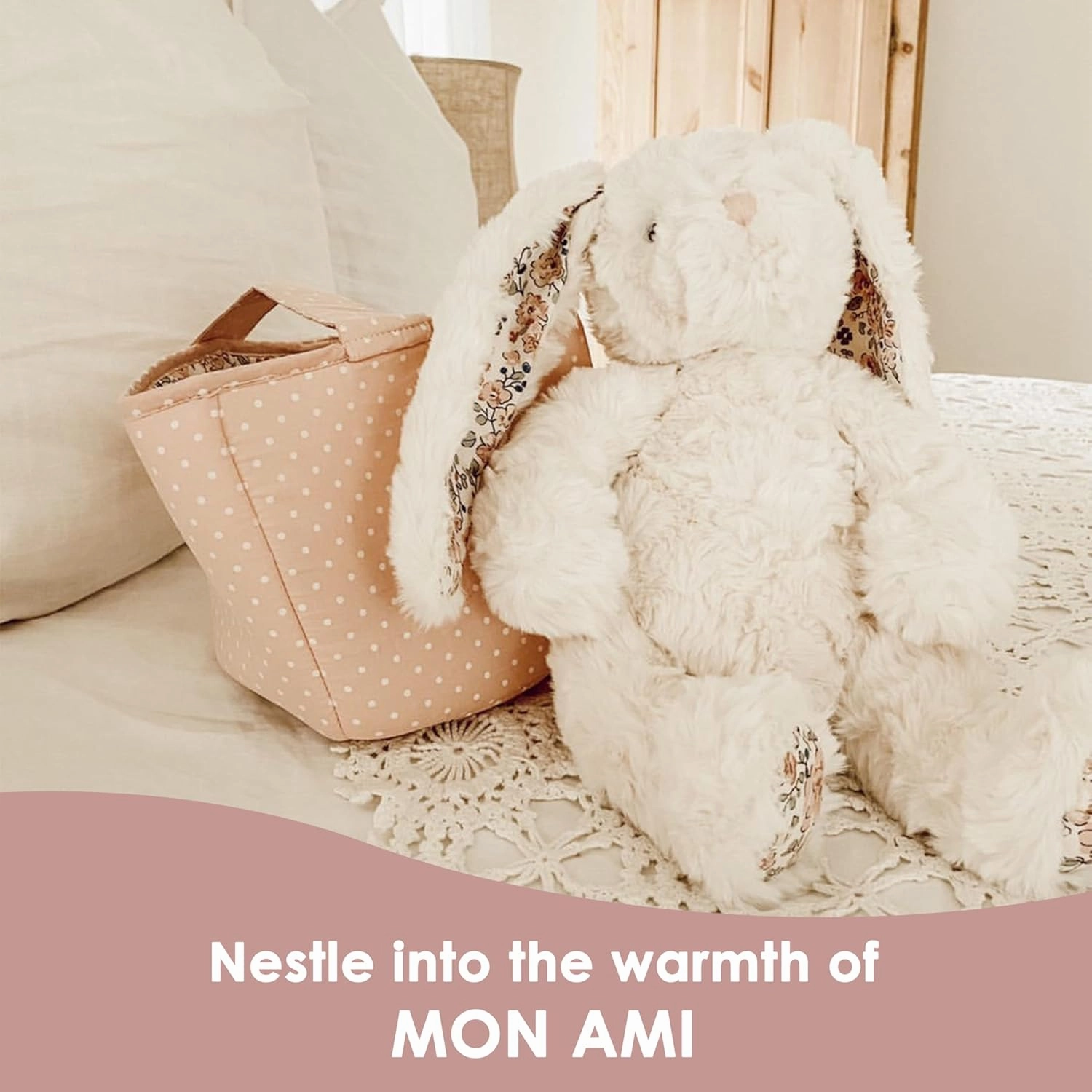 MON AMI Faith The French Bunny Plush Toy | 15" Soft Stuffed Animal | Elegant Nursery Décor & Cozy Companion | Plush Gift for Easter, Baby Showers, Birthdays & Home Accents