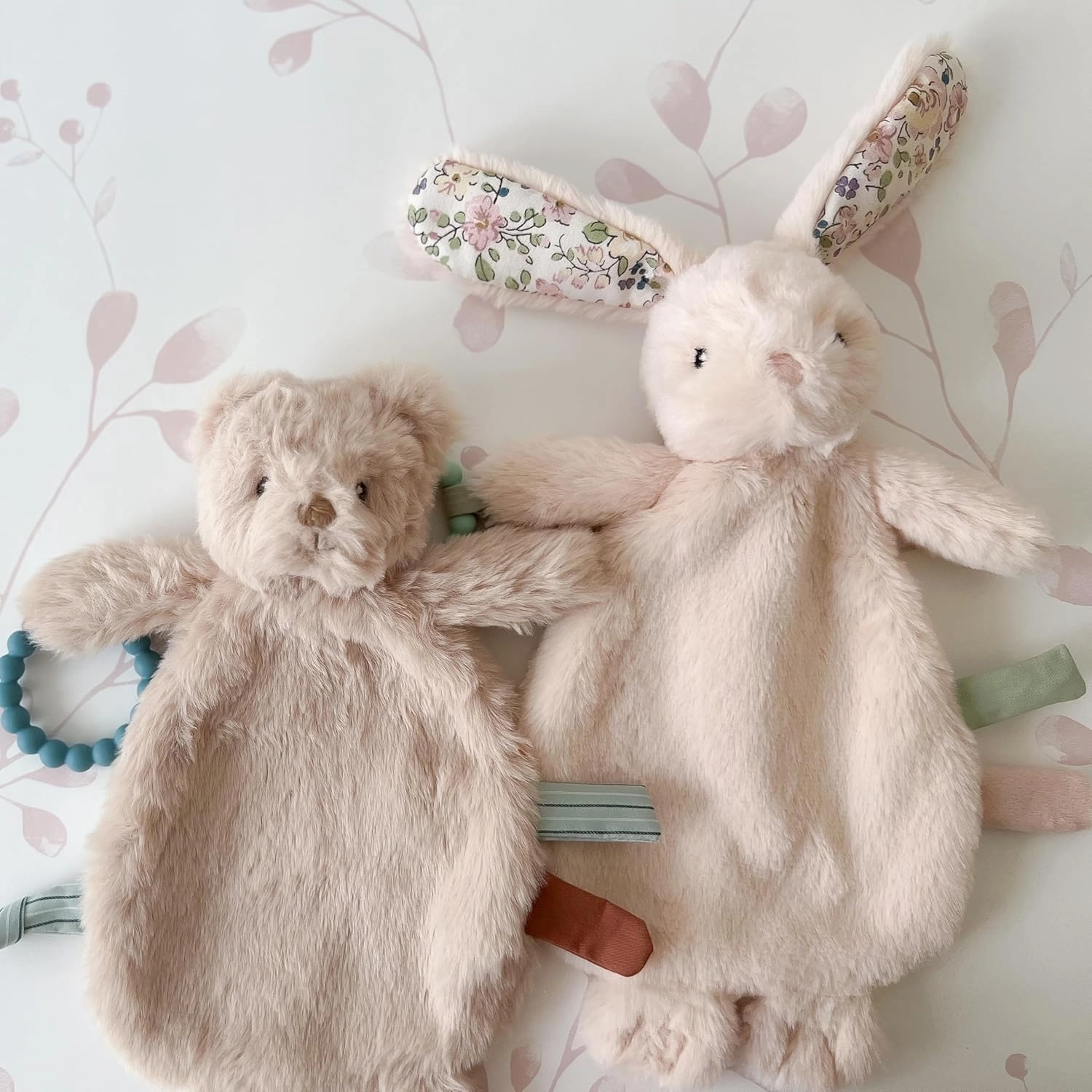 MON AMI Rosie Bunny Security Blanket with Silicone Teether – 12”, Plush Lovey for Babies, Soothing Sensory Snuggle Toy