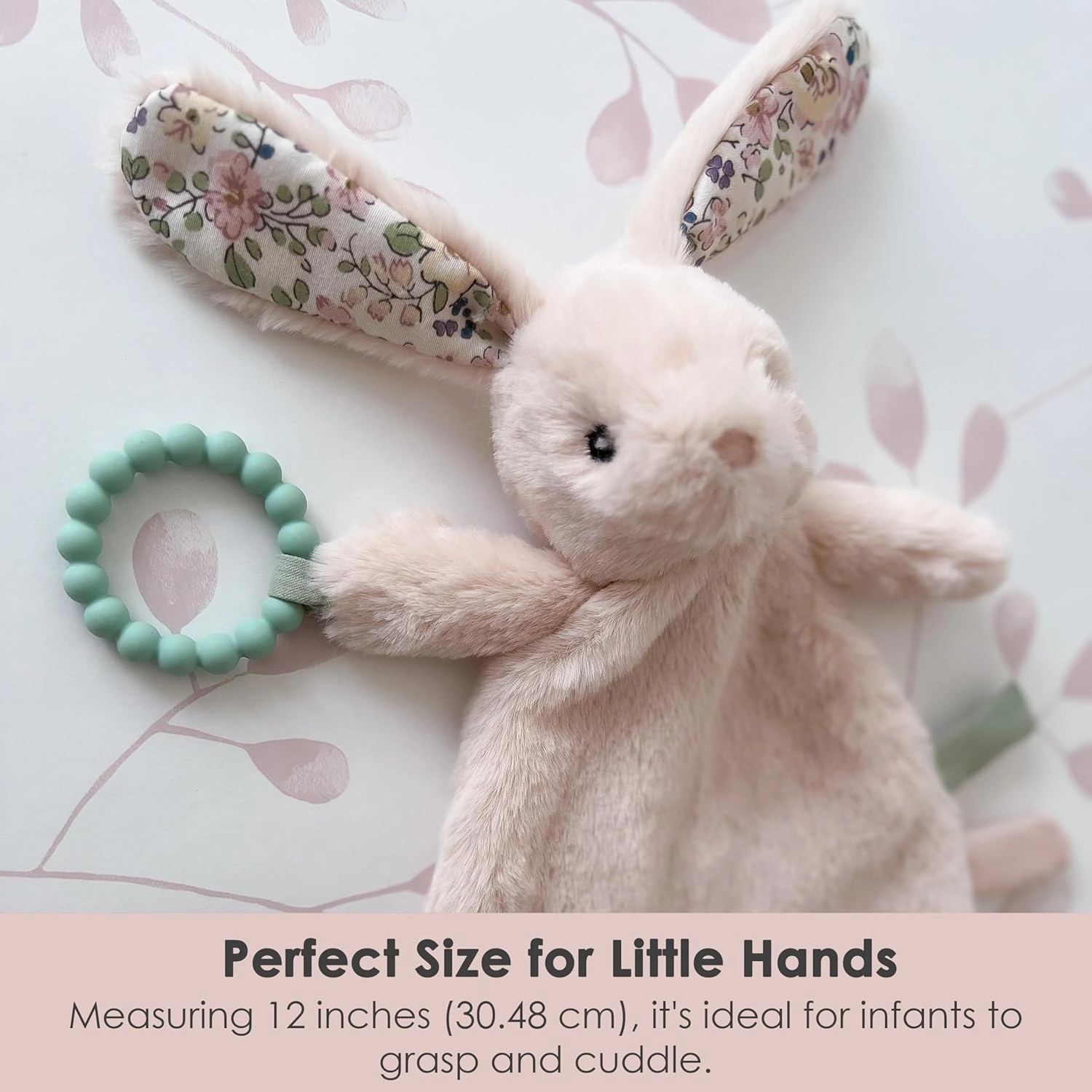MON AMI Rosie Bunny Security Blanket with Silicone Teether – 12”, Plush Lovey for Babies, Soothing Sensory Snuggle Toy