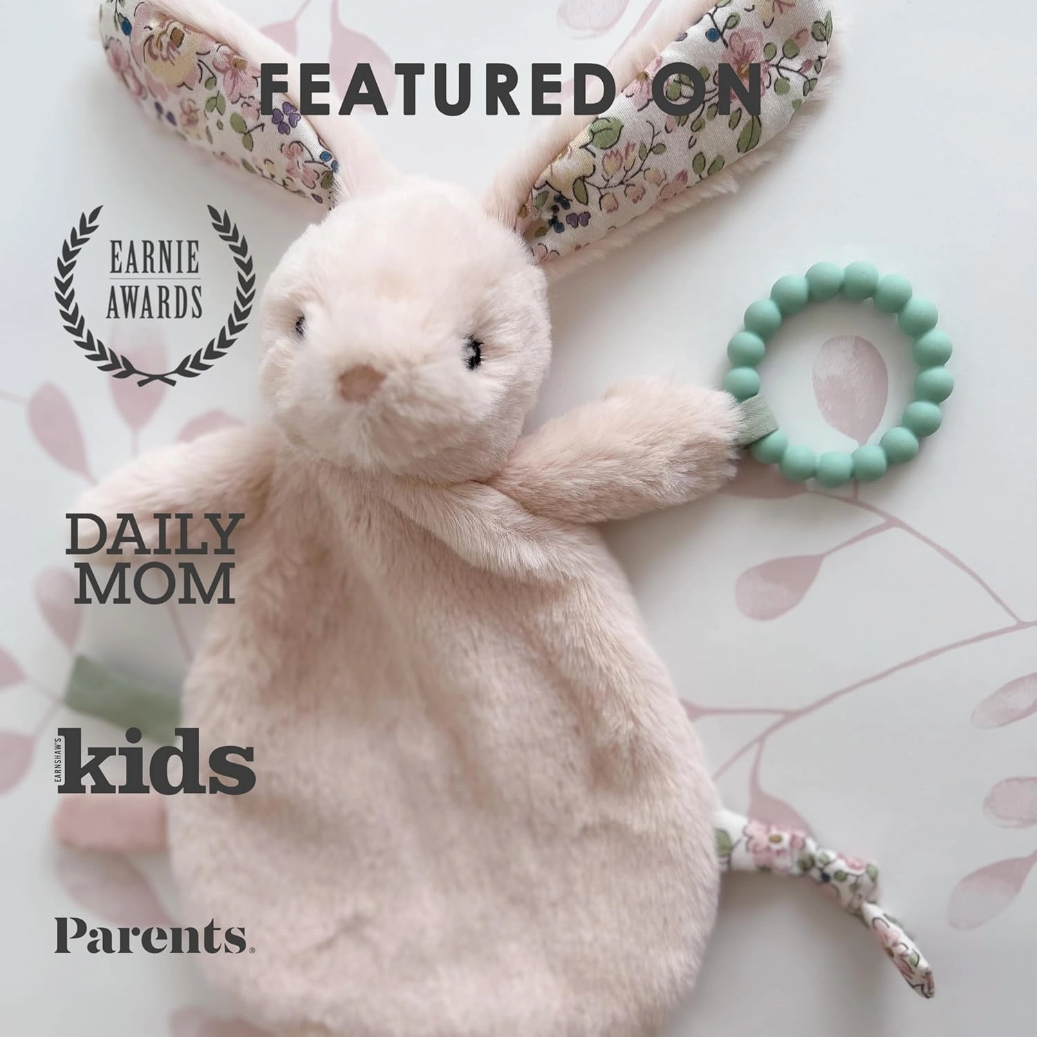 MON AMI Rosie Bunny Security Blanket with Silicone Teether – 12”, Plush Lovey for Babies, Soothing Sensory Snuggle Toy