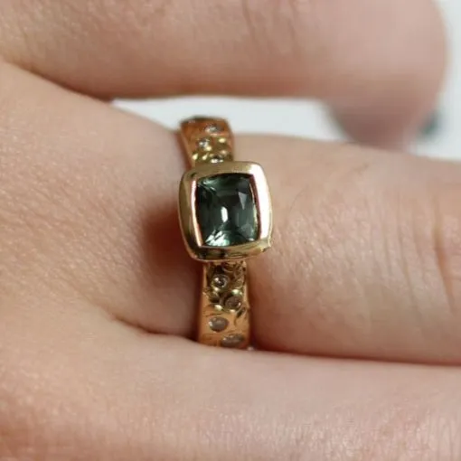 Montana Sapphire Engraved Engagement Ring