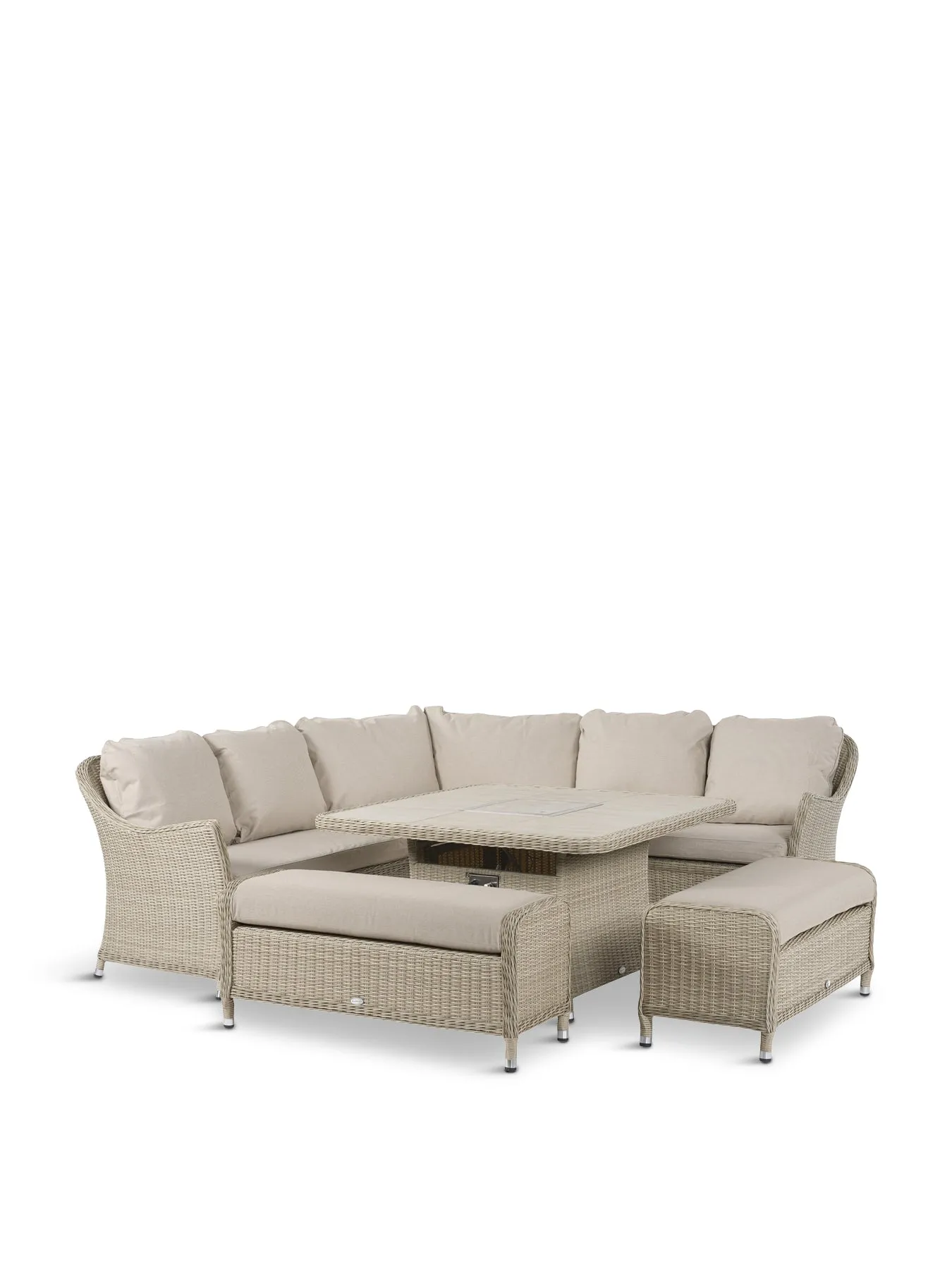 Monterey Square Sofa with Ceramic Firepit Table & Two Benches